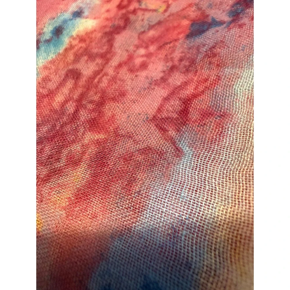 Lot of 2 Womens Lightweight Sheer Scarves Abstract Red Blue Floral Orange Square